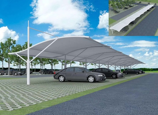 膜結(jié)構(gòu)車棚_張拉膜停車棚