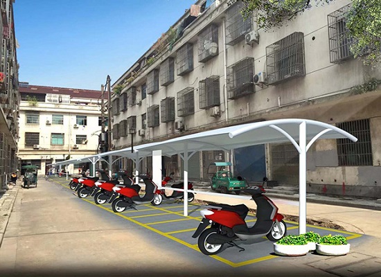 小區(qū)膜結構電動車棚_遮陽雨棚